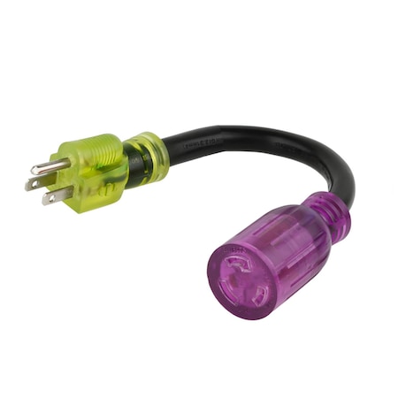 Reliance Controls Plug Adapter, SJTW, 5-15R, L5-20, 12 in, Purple/Yellow AC1522